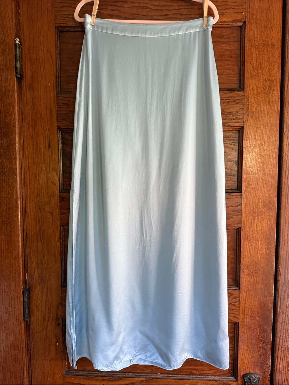 J.CREW 100% Silk Column Maxi Skirt Side Slit High Waisted Ice Blue Wedding 8